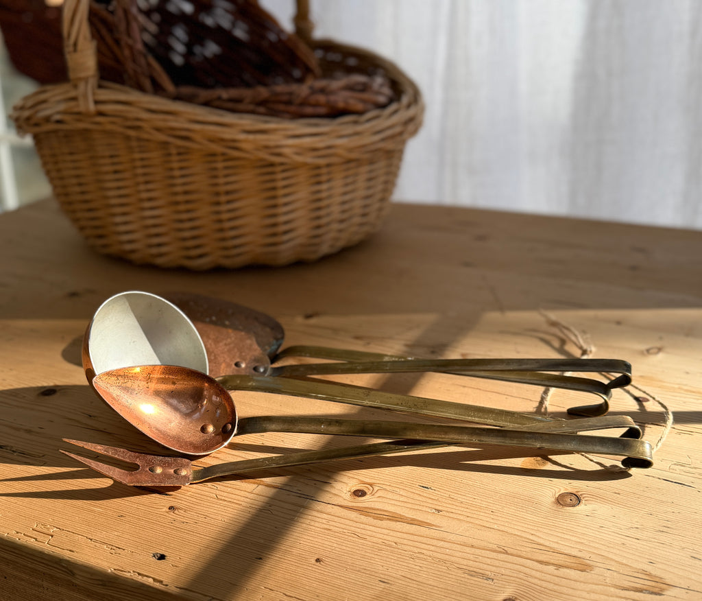 Set of Five French Copper Kitchen Utensils