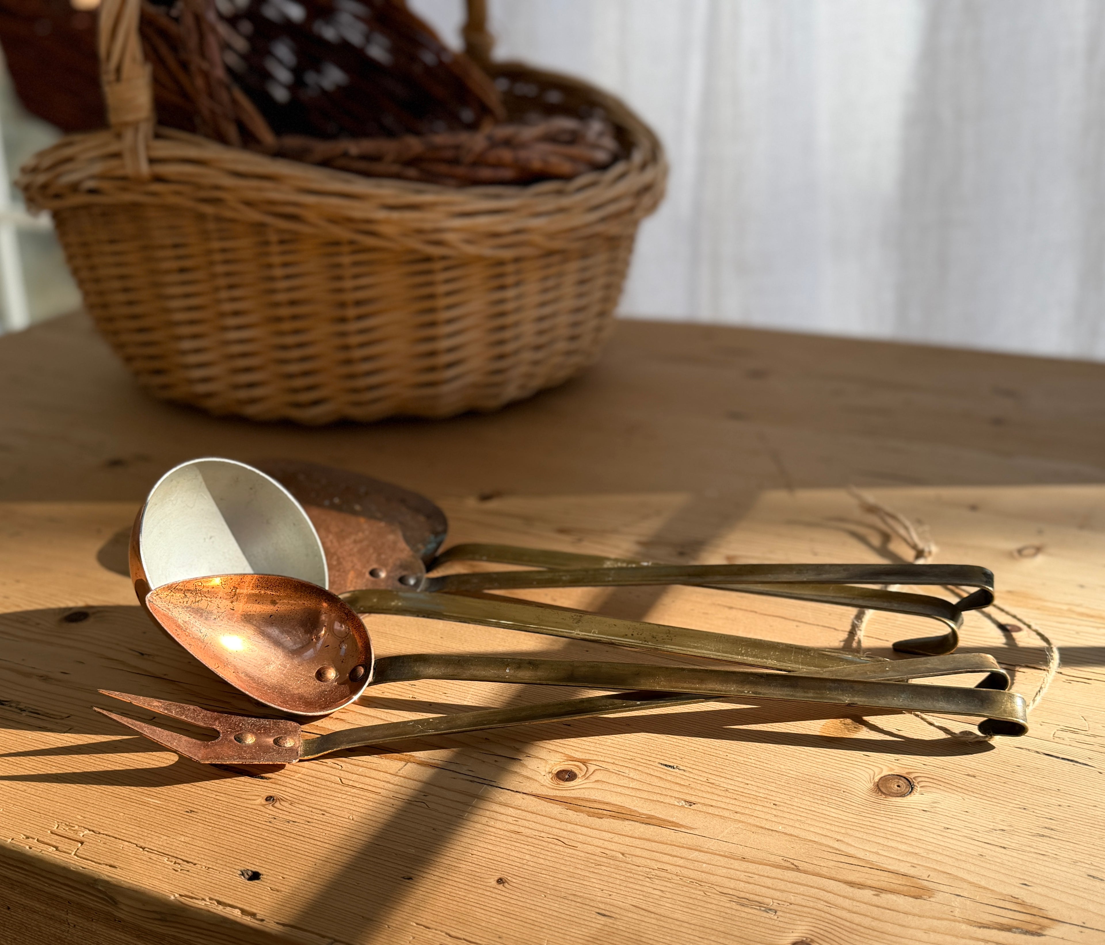Set of Five French Copper Kitchen Utensils