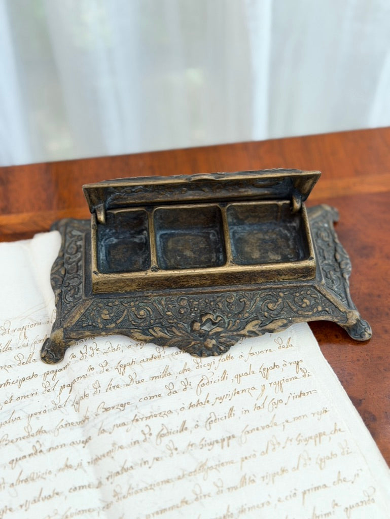 French Ornate Stamp Holder in Brass or Bronze