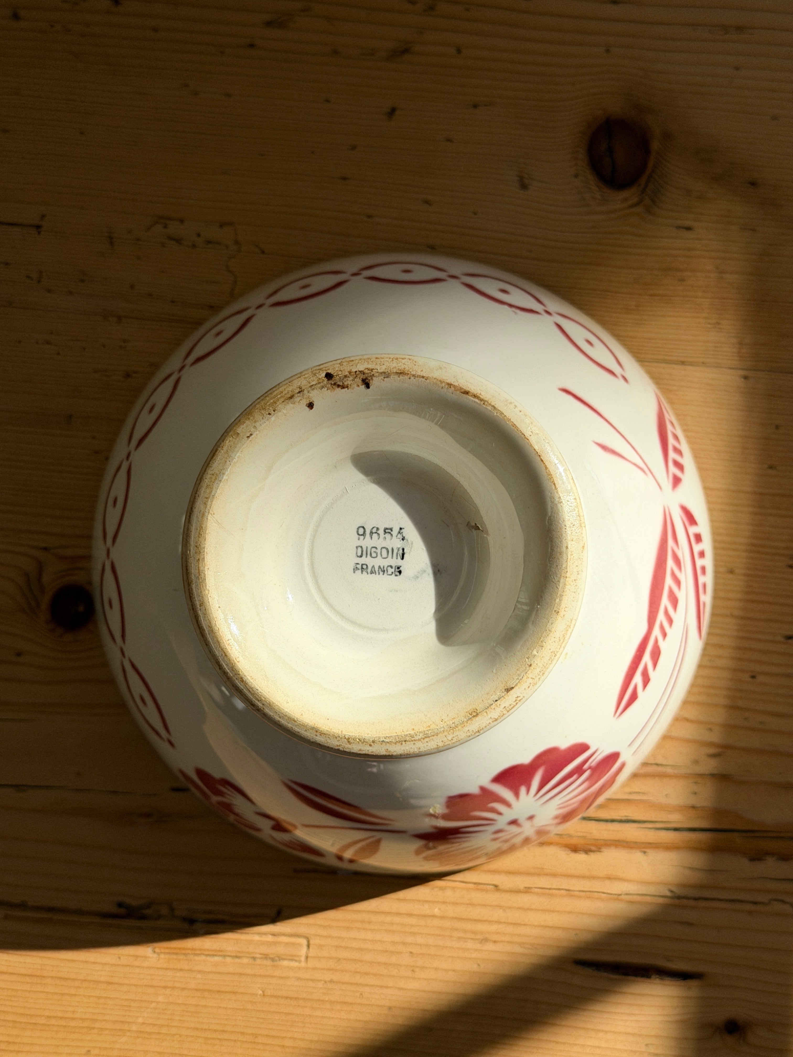 Digoin Red Floral Café au Lait Bowl