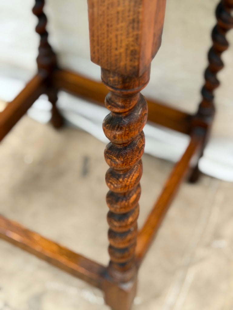Vintage English Oak Barley Twist Occassional Table with Pie Crust Edge