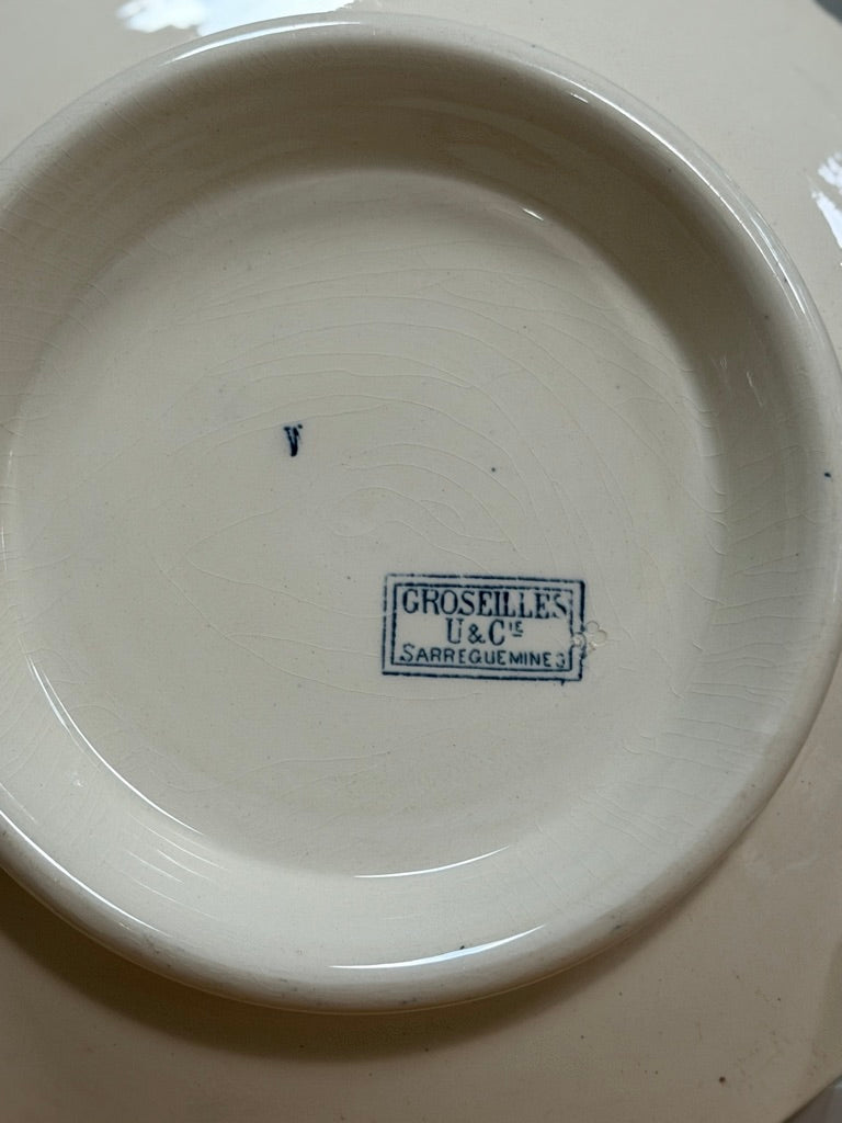 Antique French Sarreguemines "Groseilles" Footed Serving Plate