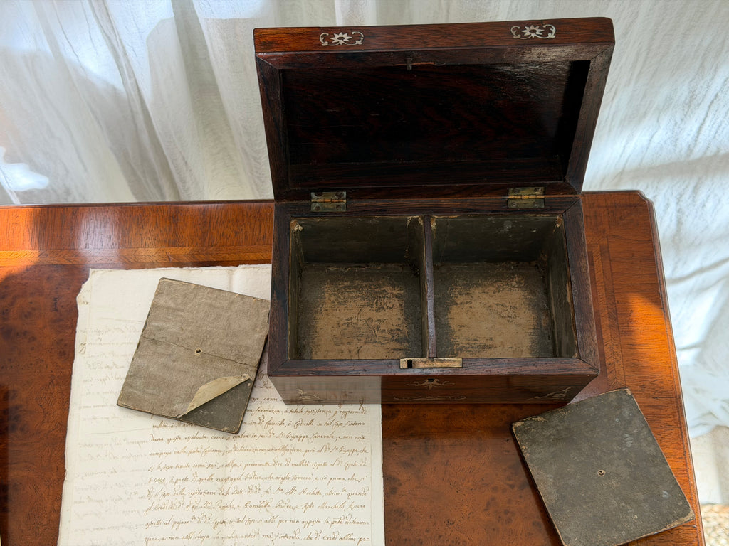 19th-Century English Victorian Inlaid Rosewood Tea Caddy