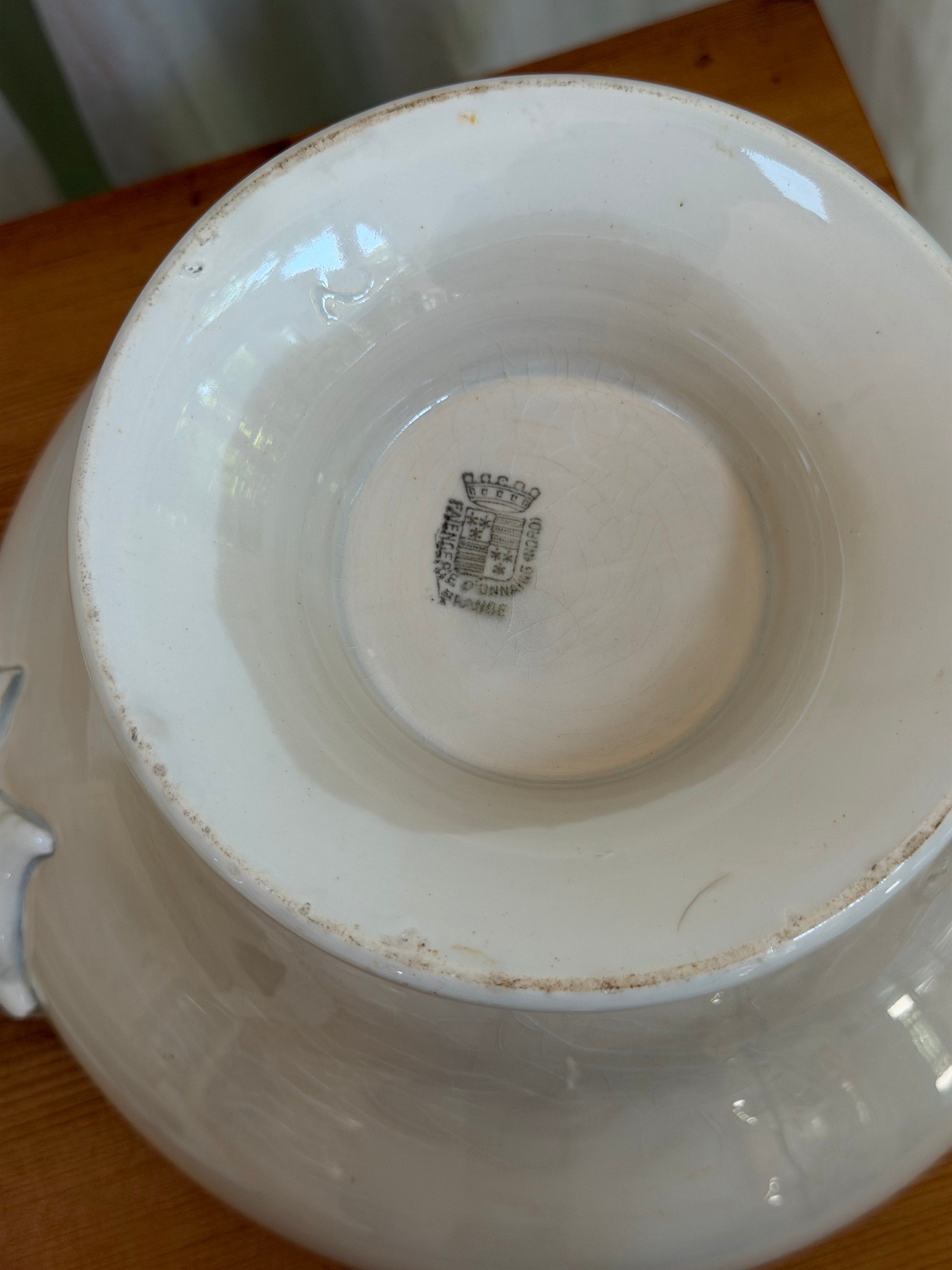 Antique French White Ironstone Pedestal Soupière with Lid