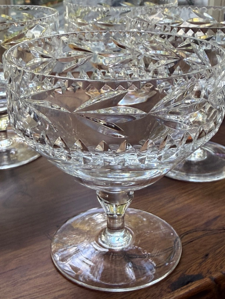 Set of Five Vintage Webb Corbett Georgian Crystal Champagne Coupes