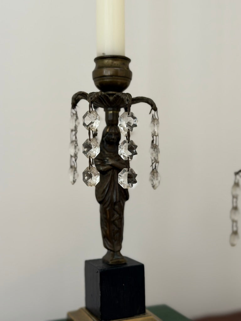 Pair of 19th-Century Bronze Figural Lustre Candlesticks