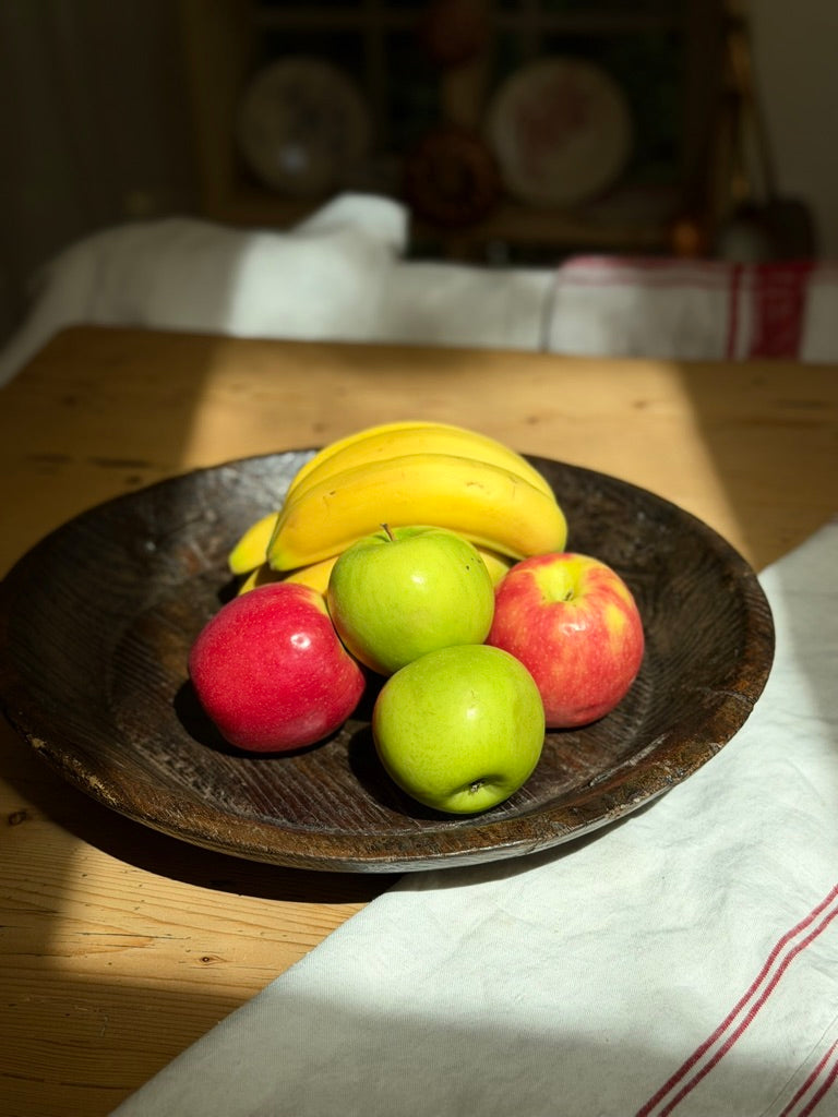 Antique Wooden Dough Bowl with Metal Repair