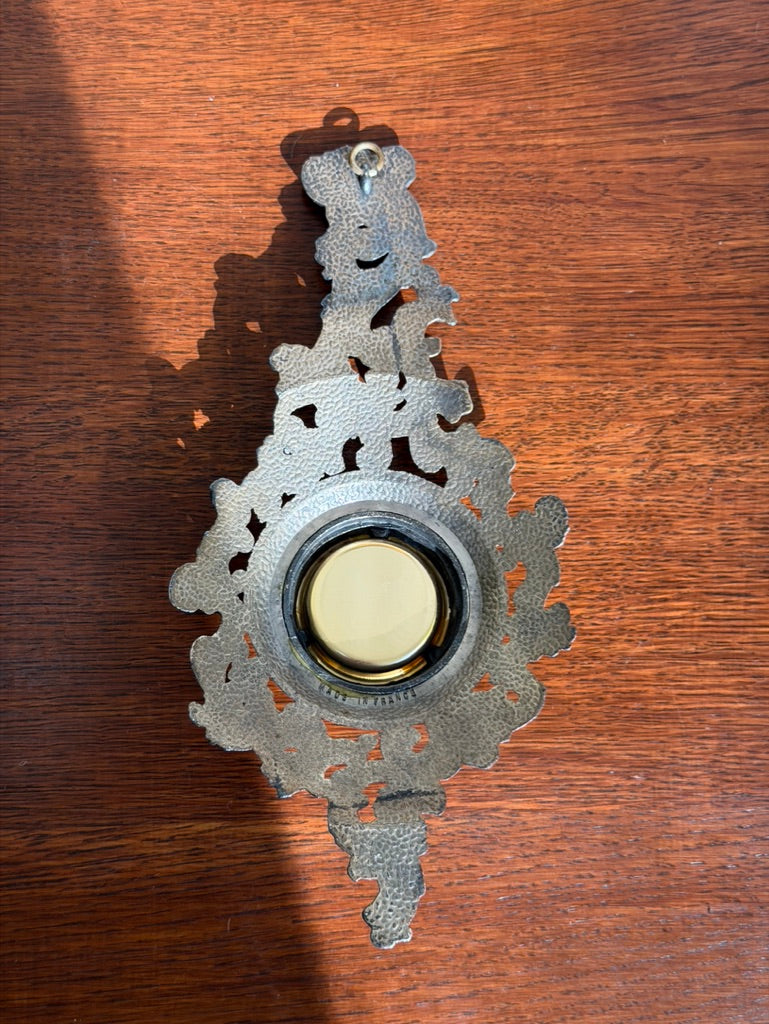 Vintage French Wall Thermometer, Celsius Dial with Sailing Ship, Ornate Rococo-Style Metal Frame