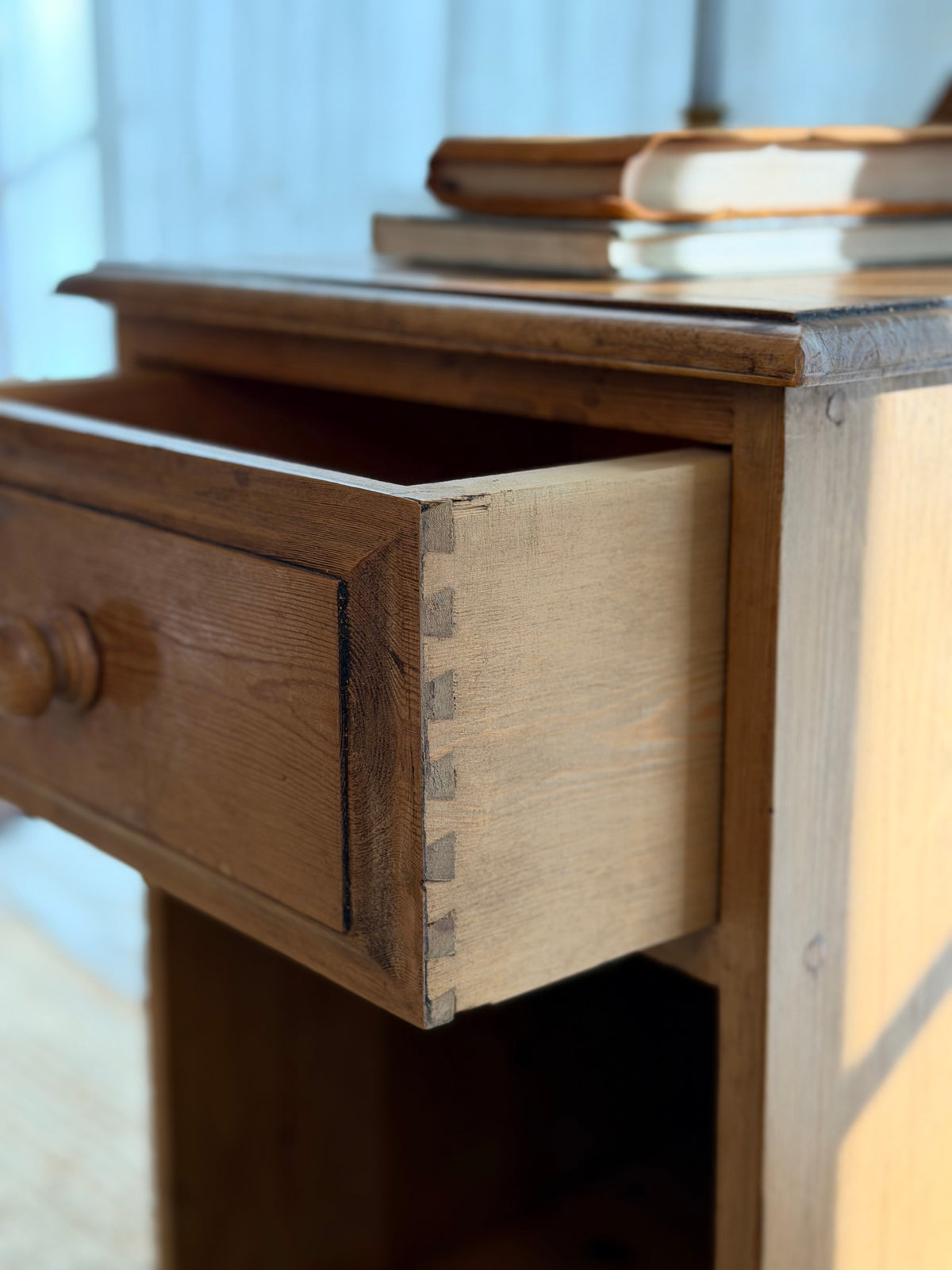 Vintage English Solid Pine One Drawer Bedside Table