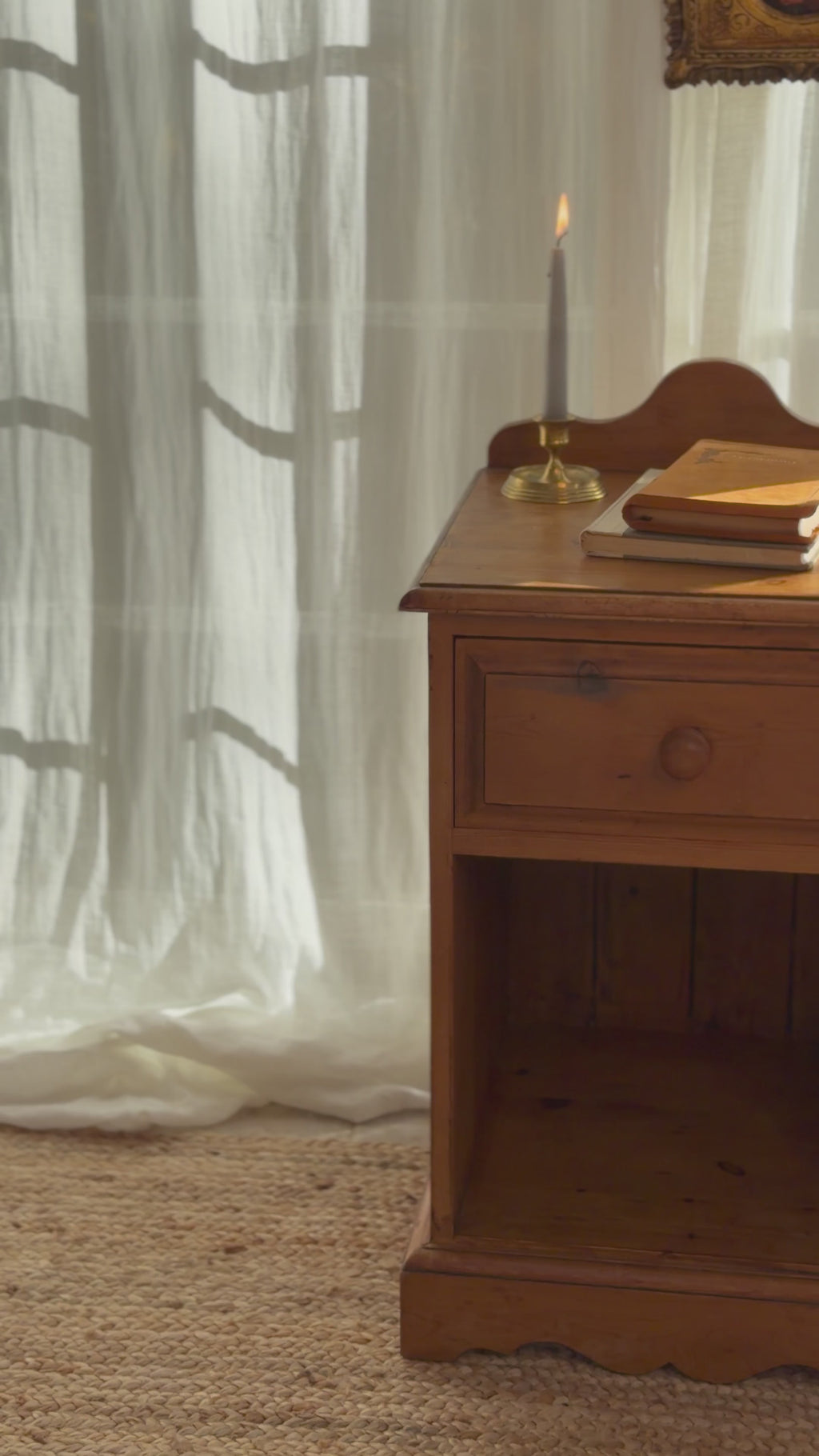 Vintage English Solid Pine One Drawer Bedside Table